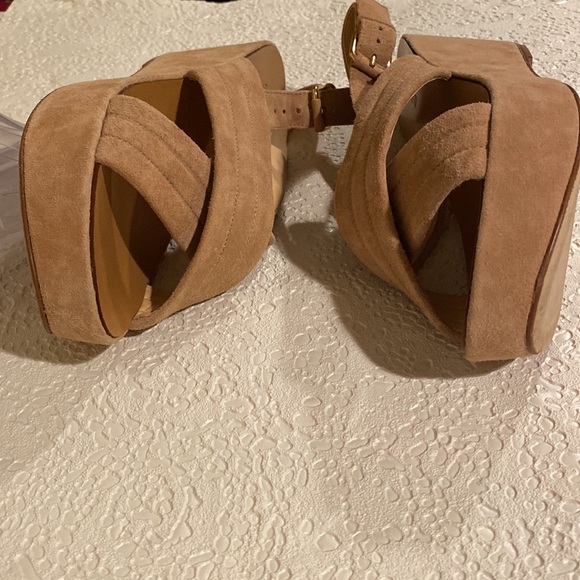 J Crew Marcie Tan Suede Criss Cross Wedge Sandals 8 Beautiful Shoes. - Picture 16 of 16